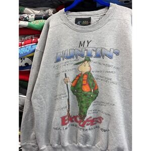 Vintage 90s Mens nature Hunting Excuses Graphic Sweatshirt Pullover 6659